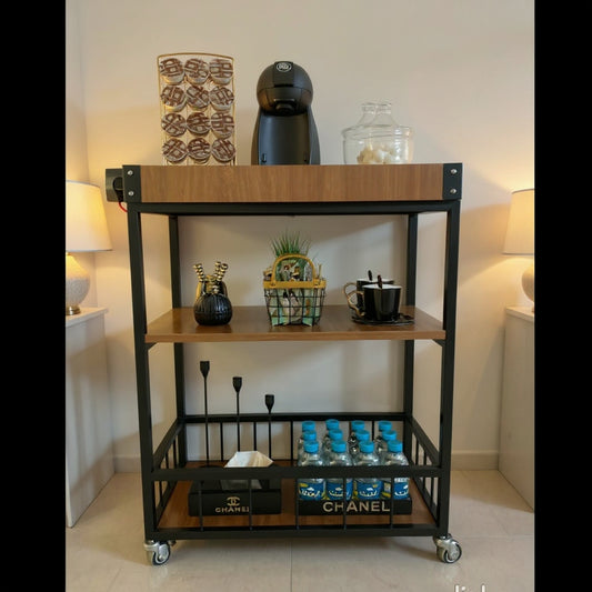 Desserte Roulante Multifonction – Station Café & Rangement Style Industriel
