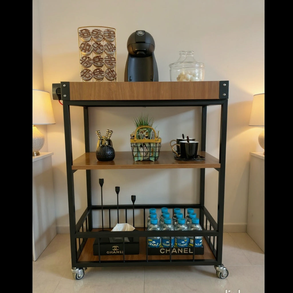 Desserte Roulante Multifonction – Station Café & Rangement Style Industriel