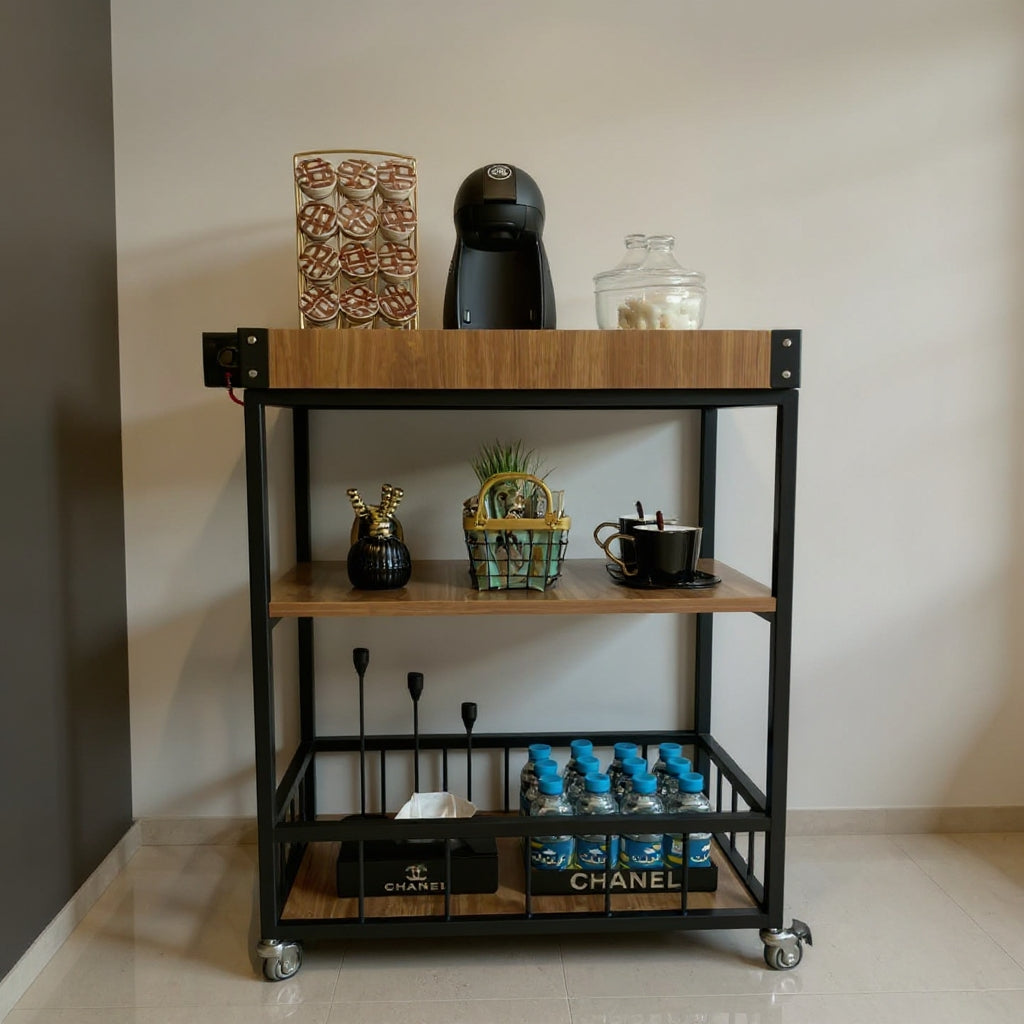 Desserte Roulante Multifonction – Station Café & Rangement Style Industriel