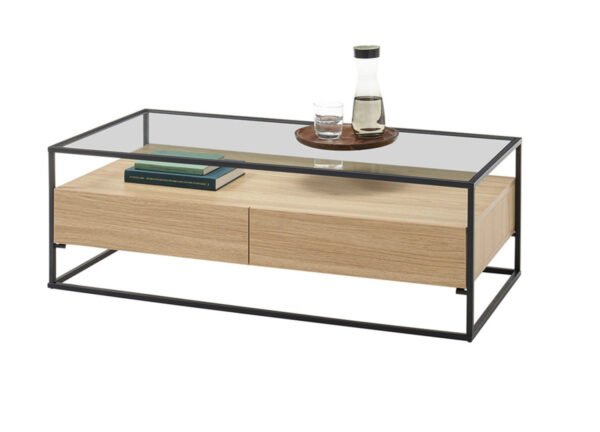 Table basse chêne et verre rectangulaire Sofiane – Image 5