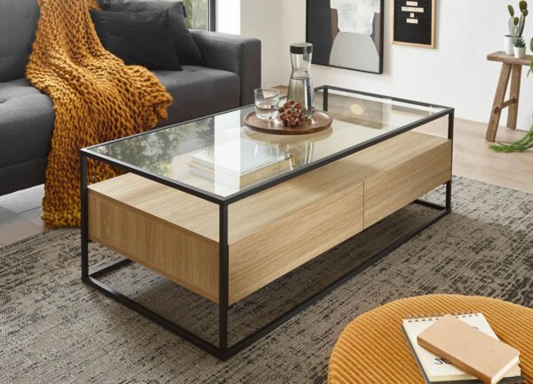 Table basse chêne et verre rectangulaire Sofiane