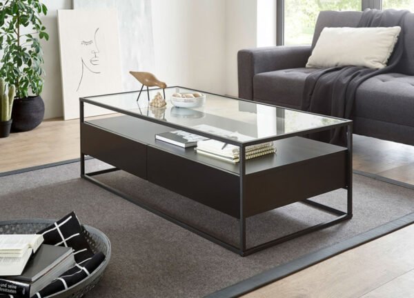 Table basse chêne et verre rectangulaire Sofiane – Image 3